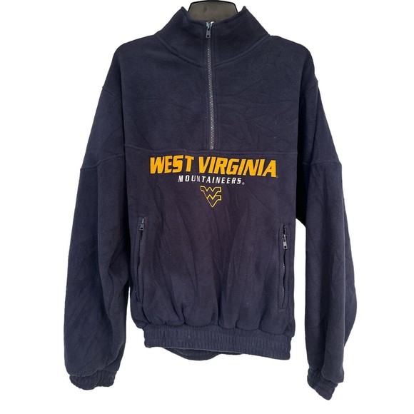 West Virginia University Mountaineers Fleece 1/2 Zip Pullover W Pocket Zippers M - Picture 1 of 4